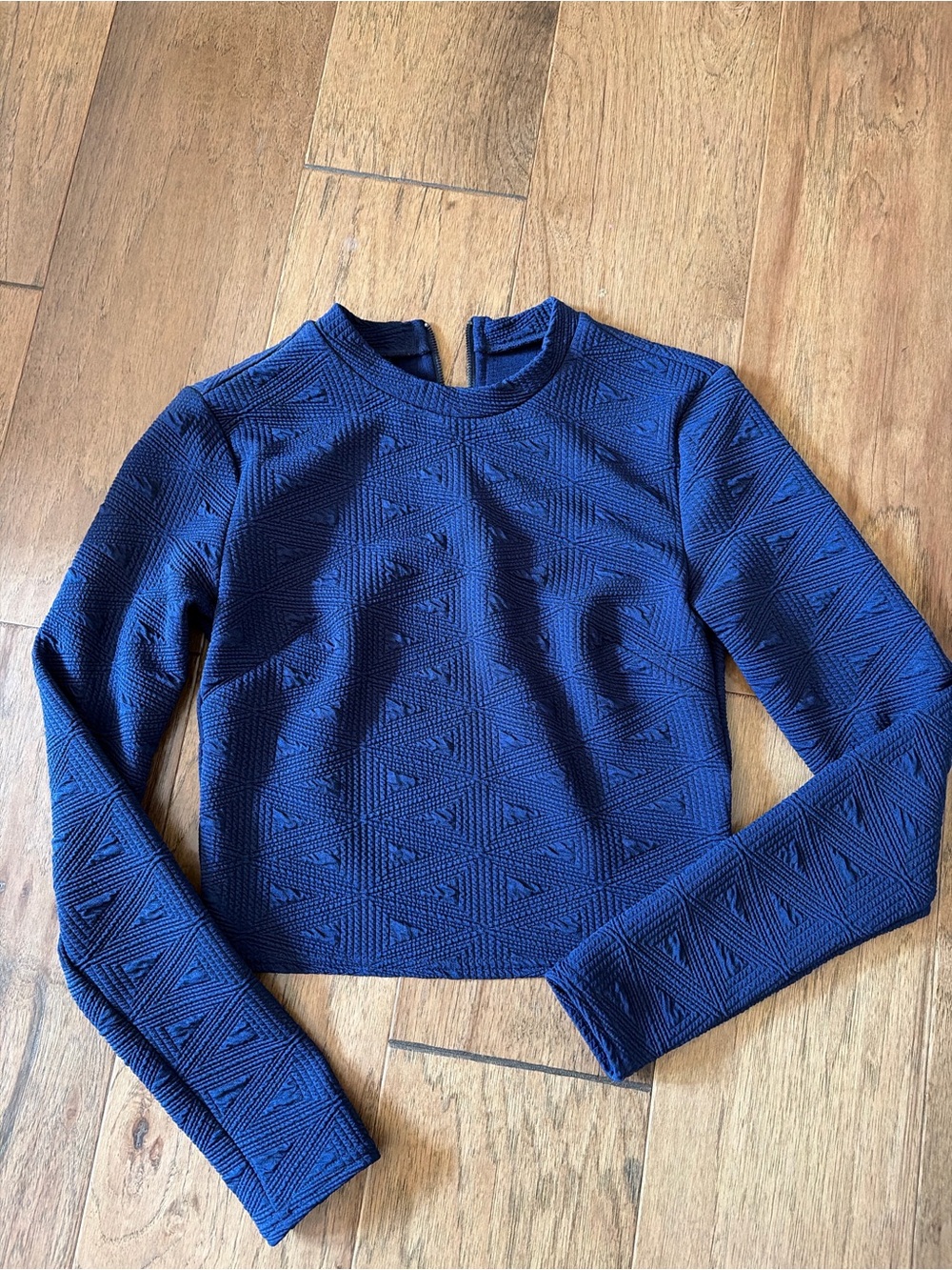 Metaphor Navy Textured Long-Sleeve Crop Top